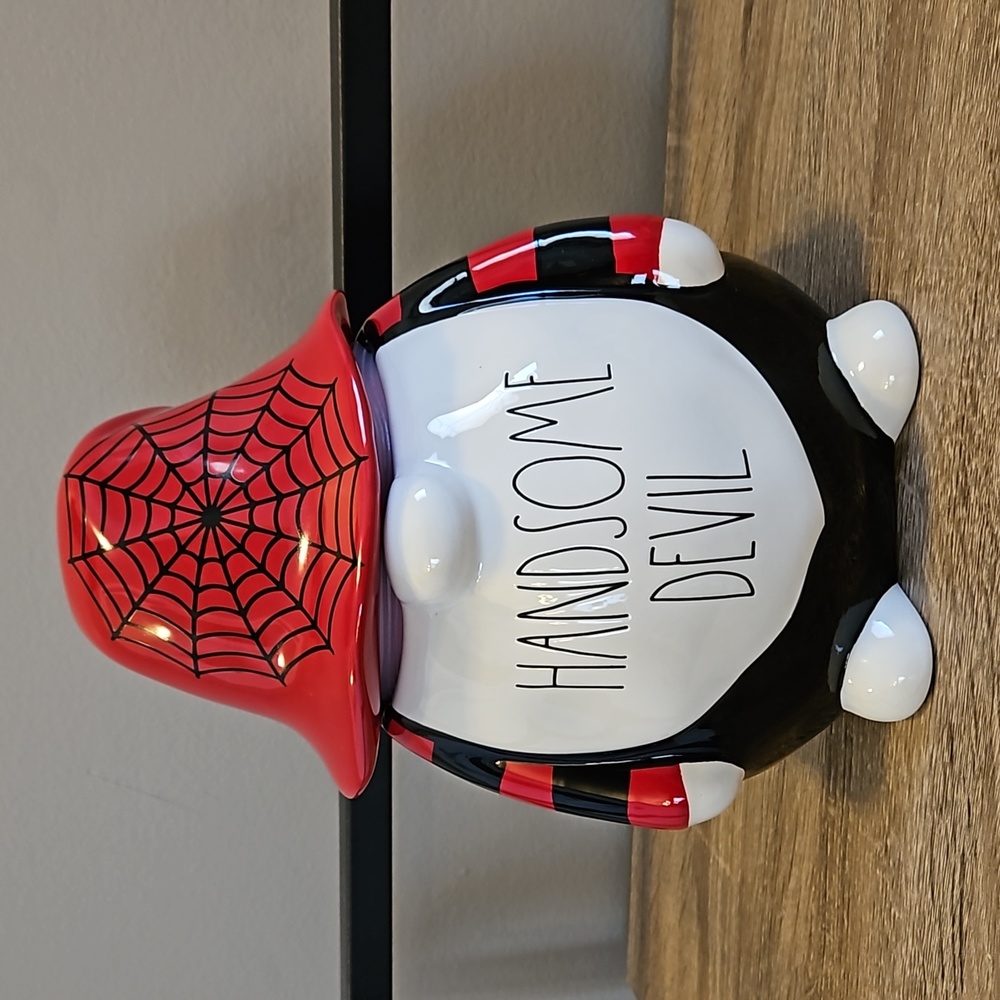⛱️Rae Dunn Handsome Devil Gnome Cookie Jar/Canister in Red, Black and White